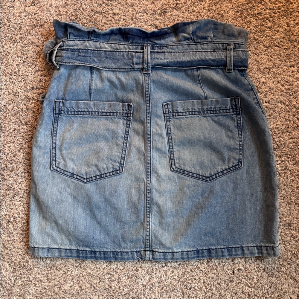 Free People Splendor in the Grass Denim Chambray Blue Paper Bag Skirt Size 4 - Picture 4 of 8